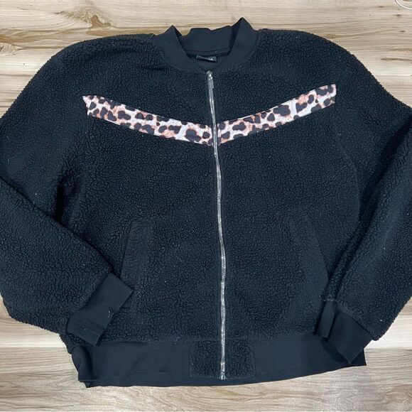 ZYIA Active Flying V Black Cheetah Fleece Jacket Full Zip Womens XXXL 3XL - Picture 2 of 5